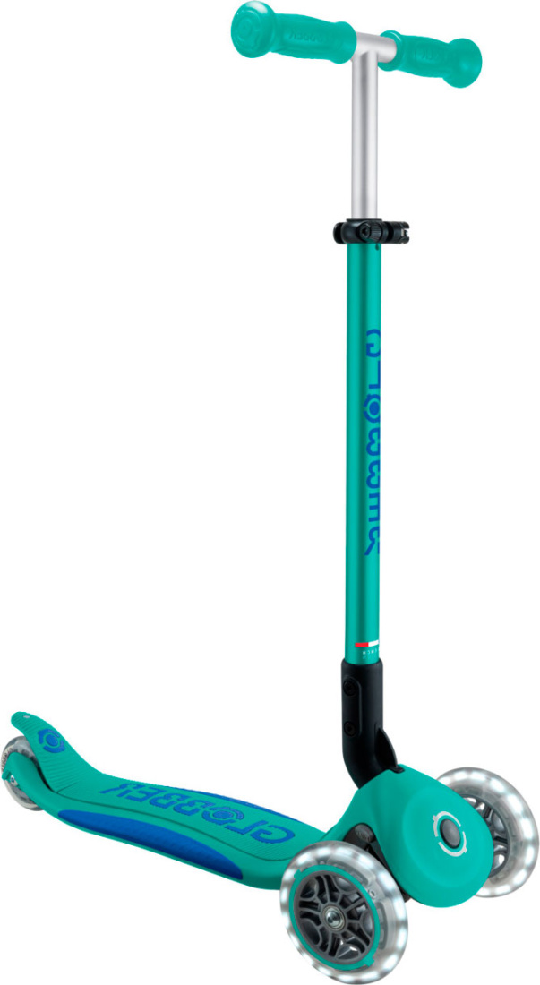 Самокат трехколесный Globber PRIMO FOLDABLE PLUS LIGHTS V2 (2024) изумрудный