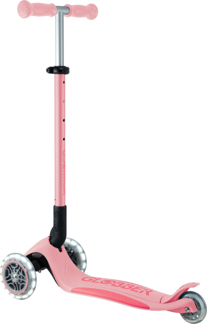 Самокат трехколесный Globber PRIMO FOLDABLE PLUS LIGHTS V2 (2025) пастельно-розовый