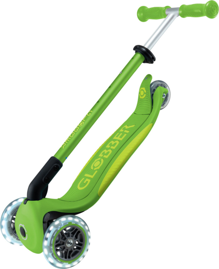 Самокат трехколесный Globber PRIMO FOLDABLE PLUS LIGHTS V2 (2024) зеленый
